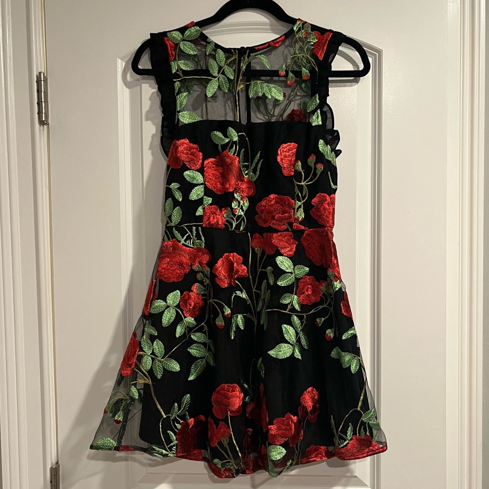 Blissful Bouquet Black Floral Embroidered Ruffled Mini Dress